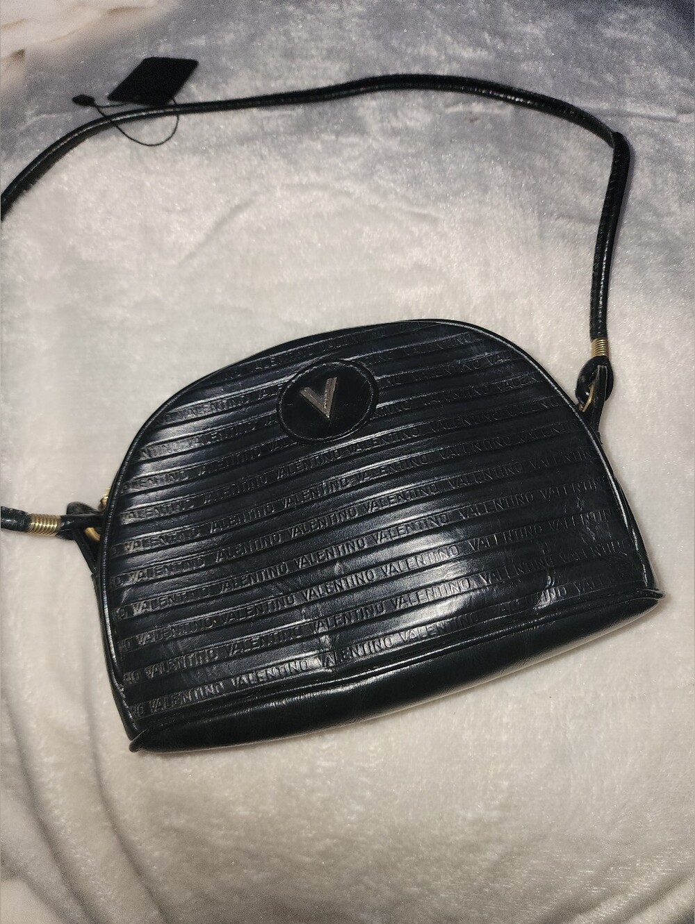 ✨️ Vintage Mario Valentino Black Embossed Logo Crossbody (Half-moon)